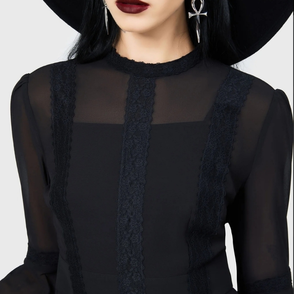 Killstar Black Gothic Long Sleeve Dress - Picture 4 of 7